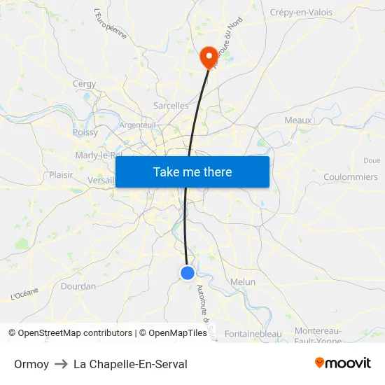 Ormoy to La Chapelle-En-Serval map