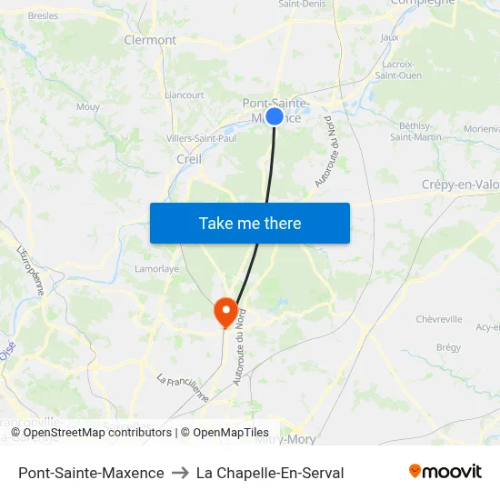 Pont-Sainte-Maxence to La Chapelle-En-Serval map