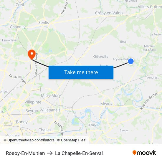 Rosoy-En-Multien to La Chapelle-En-Serval map