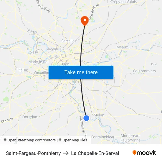 Saint-Fargeau-Ponthierry to La Chapelle-En-Serval map