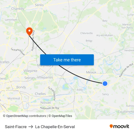 Saint-Fiacre to La Chapelle-En-Serval map