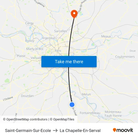 Saint-Germain-Sur-Ecole to La Chapelle-En-Serval map