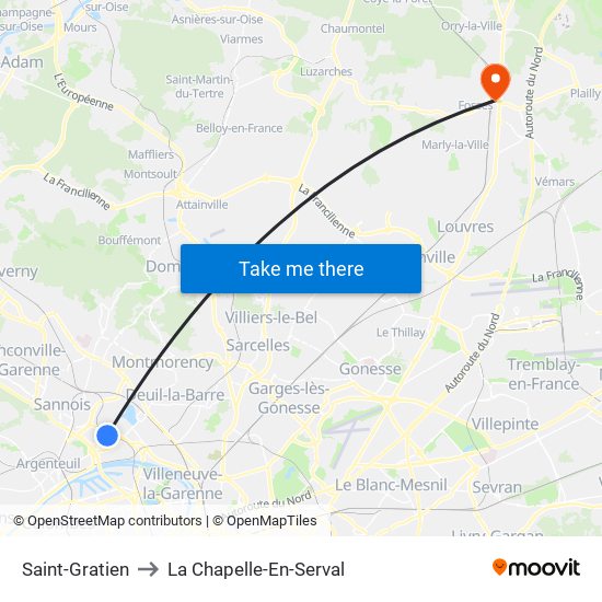 Saint-Gratien to La Chapelle-En-Serval map