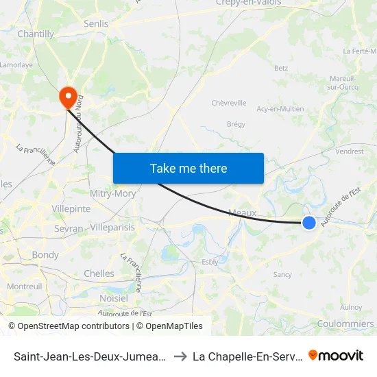Saint-Jean-Les-Deux-Jumeaux to La Chapelle-En-Serval map