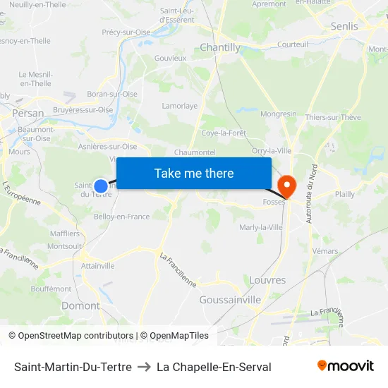 Saint-Martin-Du-Tertre to La Chapelle-En-Serval map