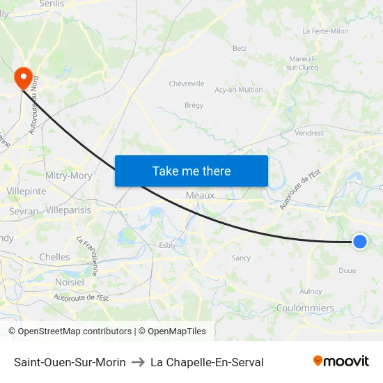 Saint-Ouen-Sur-Morin to La Chapelle-En-Serval map