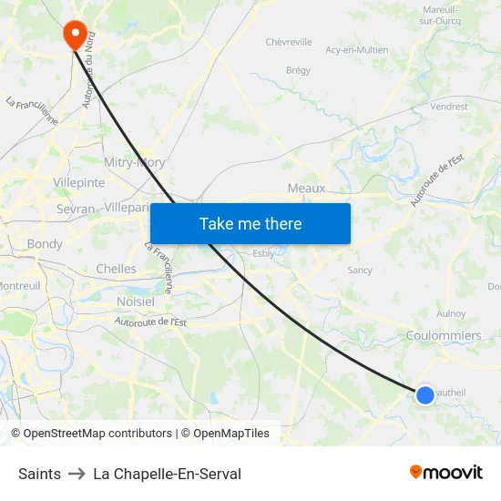 Saints to La Chapelle-En-Serval map