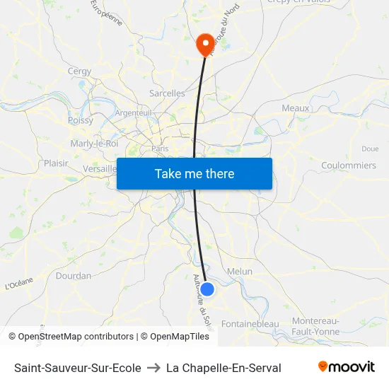 Saint-Sauveur-Sur-Ecole to La Chapelle-En-Serval map