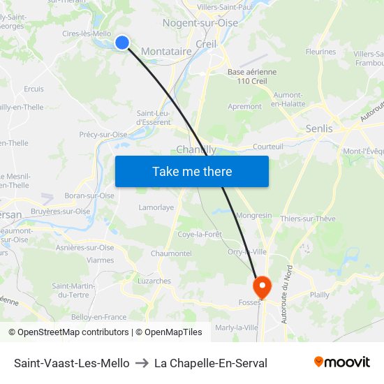 Saint-Vaast-Les-Mello to La Chapelle-En-Serval map