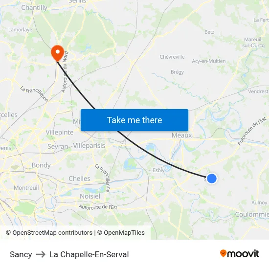 Sancy to La Chapelle-En-Serval map
