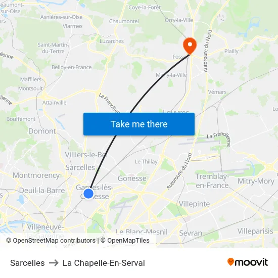 Sarcelles to La Chapelle-En-Serval map