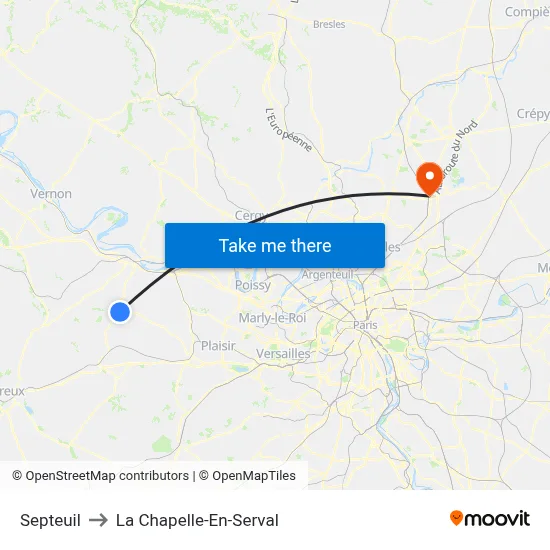 Septeuil to La Chapelle-En-Serval map