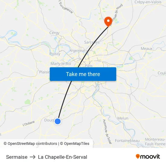 Sermaise to La Chapelle-En-Serval map