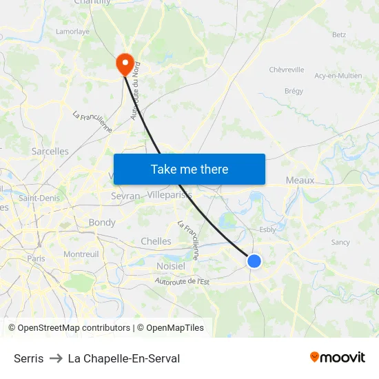 Serris to La Chapelle-En-Serval map