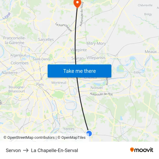 Servon to La Chapelle-En-Serval map