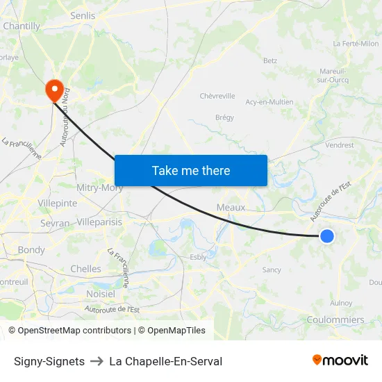 Signy-Signets to La Chapelle-En-Serval map