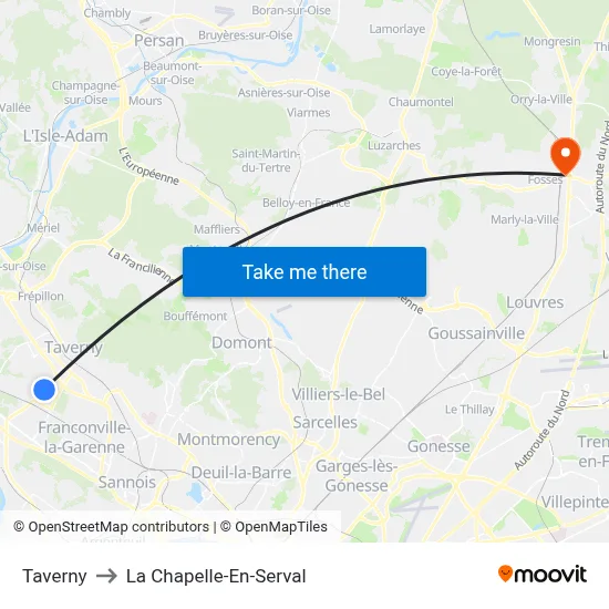 Taverny to La Chapelle-En-Serval map
