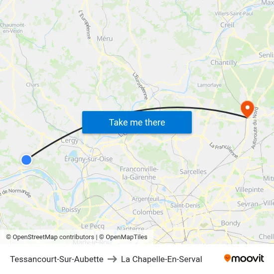 Tessancourt-Sur-Aubette to La Chapelle-En-Serval map