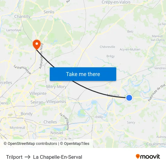 Trilport to La Chapelle-En-Serval map