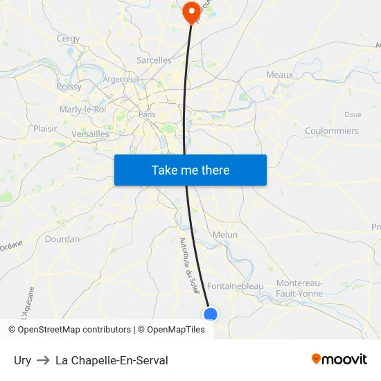 Ury to La Chapelle-En-Serval map