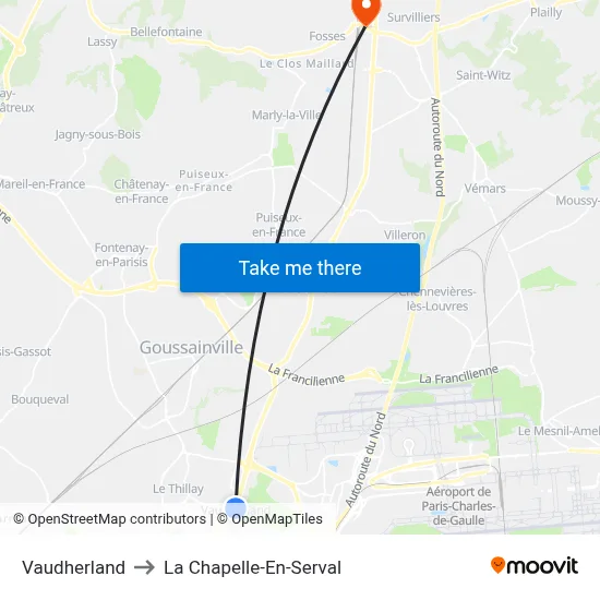 Vaudherland to La Chapelle-En-Serval map