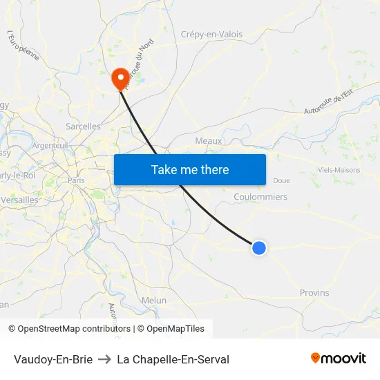 Vaudoy-En-Brie to La Chapelle-En-Serval map