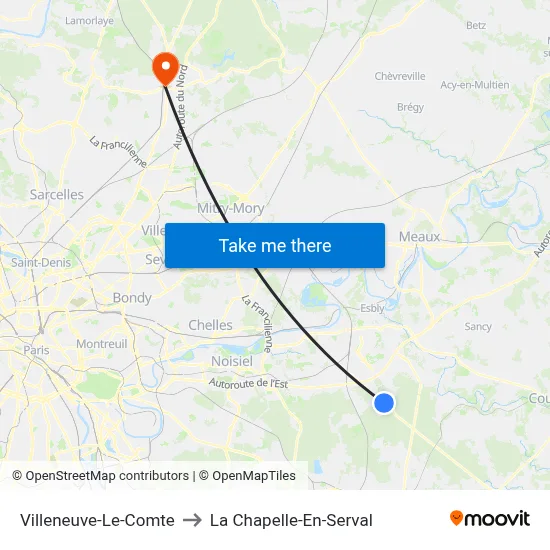 Villeneuve-Le-Comte to La Chapelle-En-Serval map