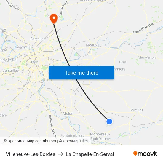Villeneuve-Les-Bordes to La Chapelle-En-Serval map