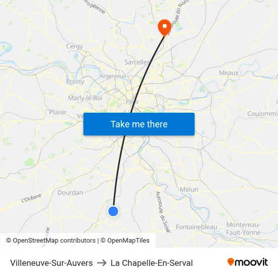 Villeneuve-Sur-Auvers to La Chapelle-En-Serval map