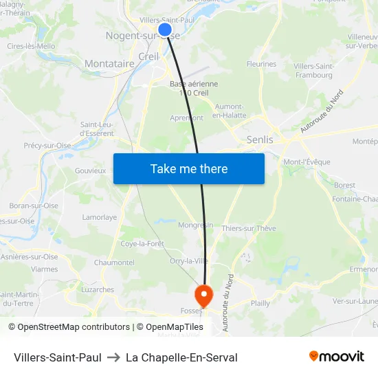 Villers-Saint-Paul to La Chapelle-En-Serval map