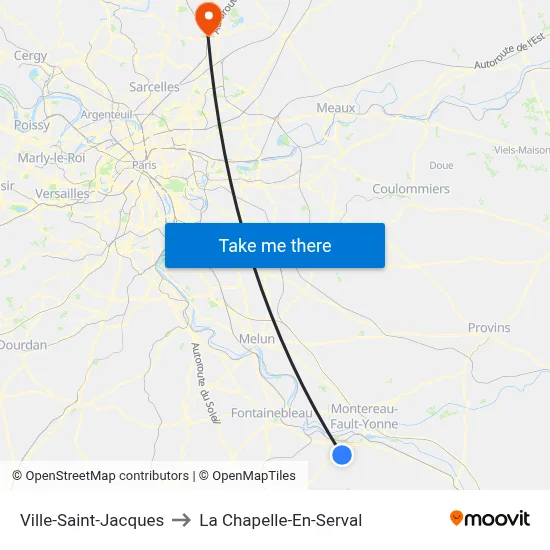 Ville-Saint-Jacques to La Chapelle-En-Serval map