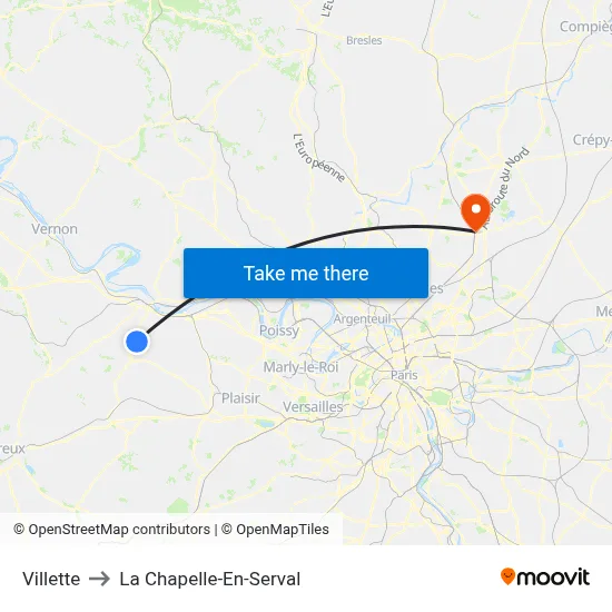 Villette to La Chapelle-En-Serval map