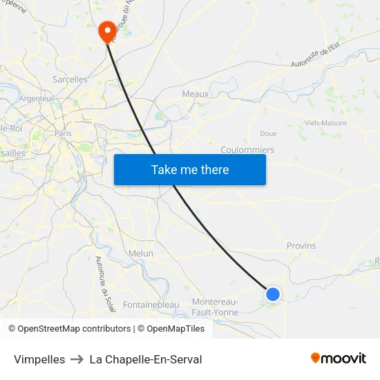 Vimpelles to La Chapelle-En-Serval map
