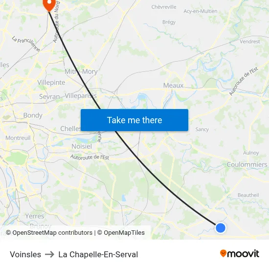 Voinsles to La Chapelle-En-Serval map