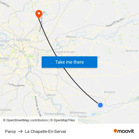 Paroy to La Chapelle-En-Serval map