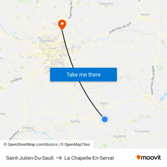 Saint-Julien-Du-Sault to La Chapelle-En-Serval map