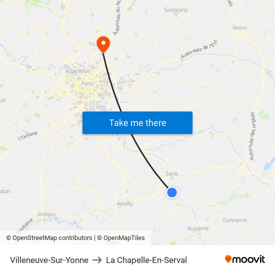 Villeneuve-Sur-Yonne to La Chapelle-En-Serval map