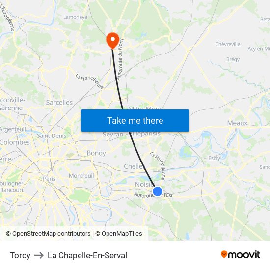 Torcy to La Chapelle-En-Serval map