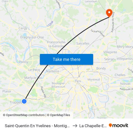 Saint-Quentin En Yvelines - Montigny-Le-Bretonneux to La Chapelle-En-Serval map
