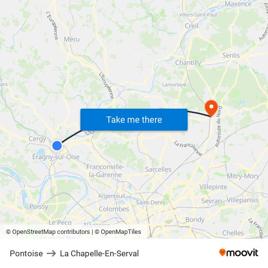 Pontoise to La Chapelle-En-Serval map