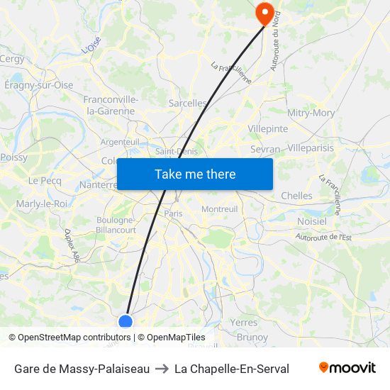 Gare de Massy-Palaiseau to La Chapelle-En-Serval map