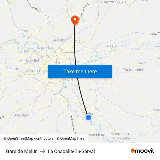Gare de Melun to La Chapelle-En-Serval map
