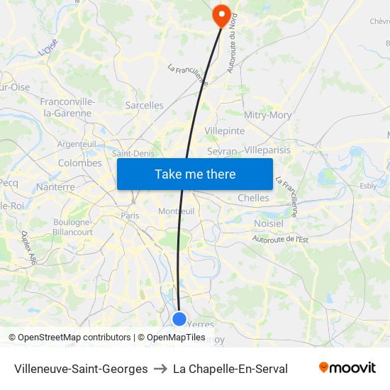 Villeneuve-Saint-Georges to La Chapelle-En-Serval map