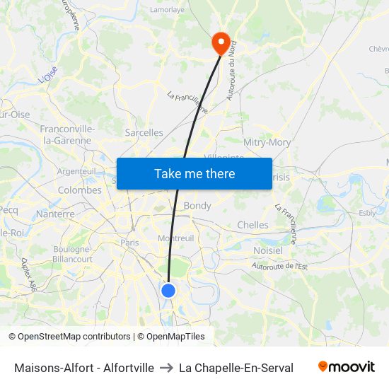 Maisons-Alfort - Alfortville to La Chapelle-En-Serval map