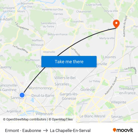 Ermont - Eaubonne to La Chapelle-En-Serval map