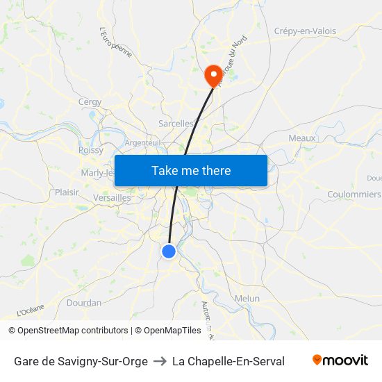 Gare de Savigny-Sur-Orge to La Chapelle-En-Serval map