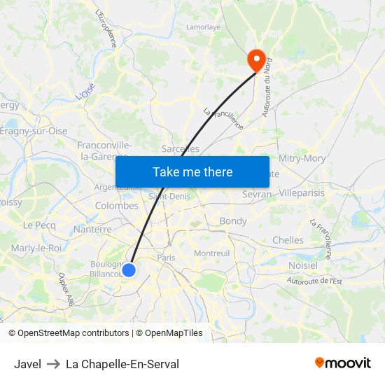 Javel to La Chapelle-En-Serval map
