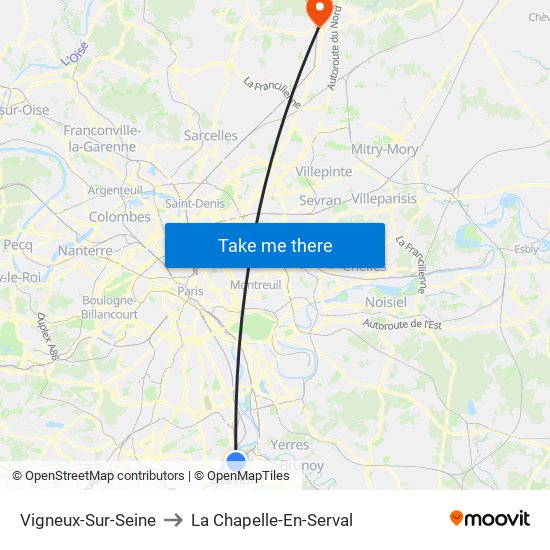 Vigneux-Sur-Seine to La Chapelle-En-Serval map