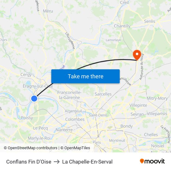 Conflans Fin D'Oise to La Chapelle-En-Serval map