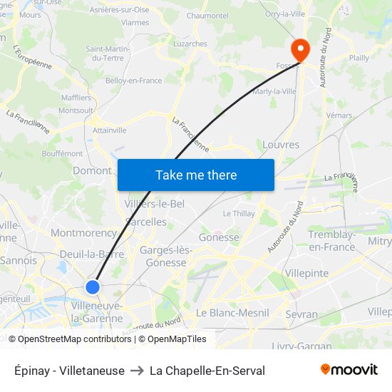 Épinay - Villetaneuse to La Chapelle-En-Serval map